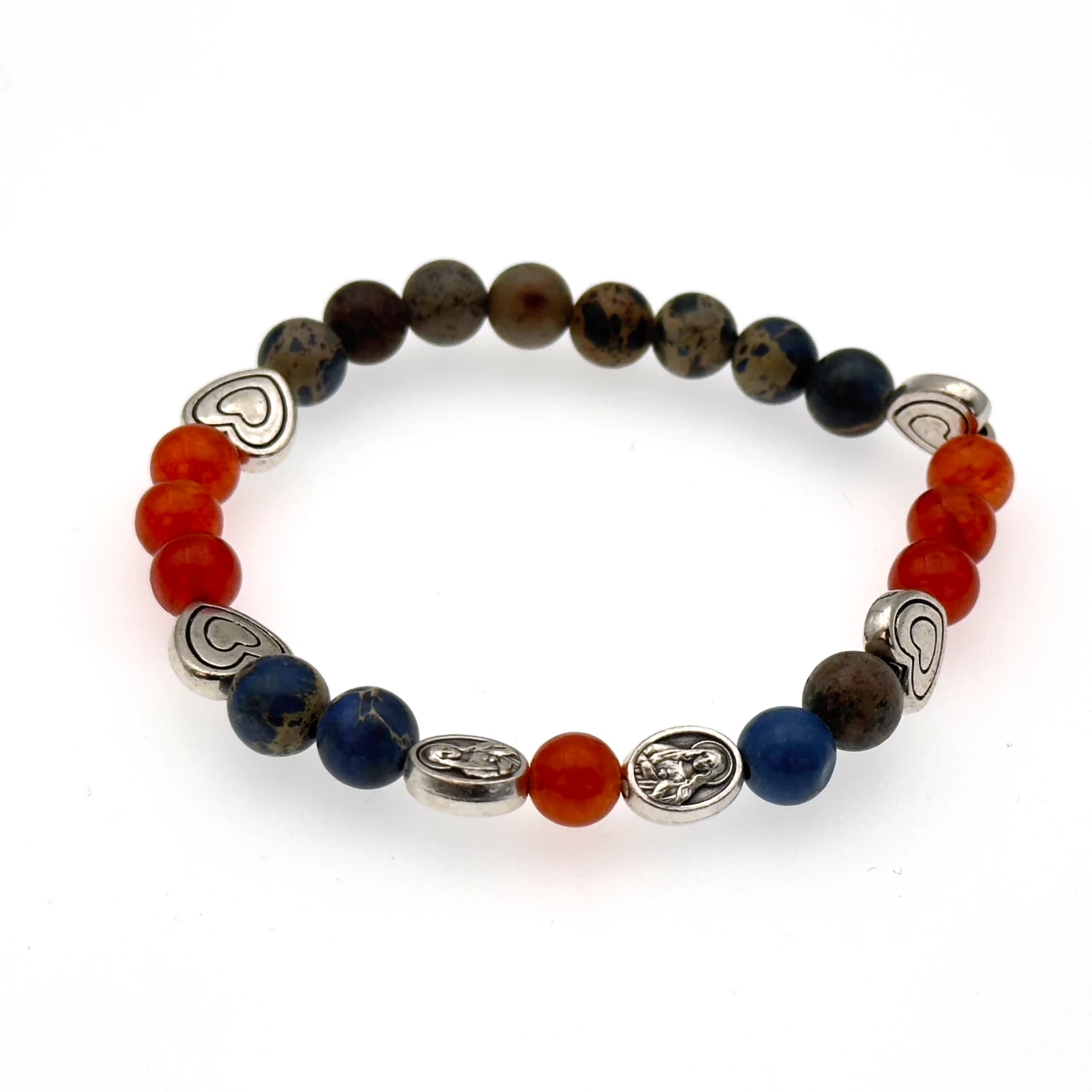 Bracelet des Sacrés Cœurs de Jésus et Marie – perles rouges et bleues