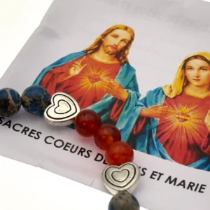Bracelet des Sacrés Cœurs de Jésus et Marie – perles rouges et bleues