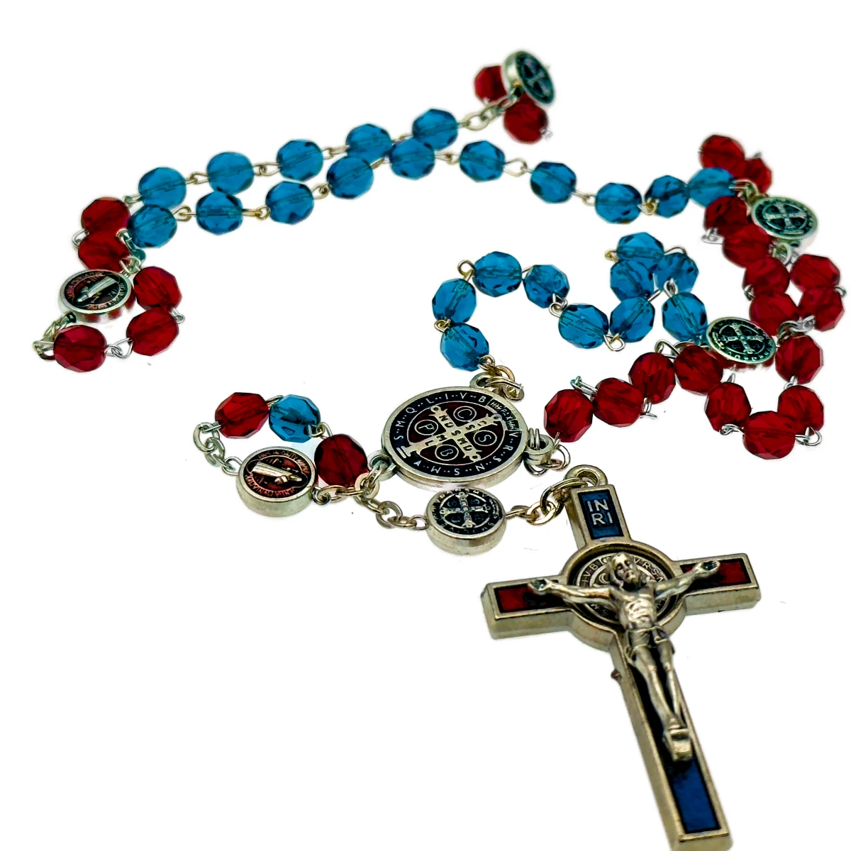 Chapelet cristal belu et rouge de Saint Benoit