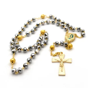 Chapelet de Lourdes perles grises brillantes