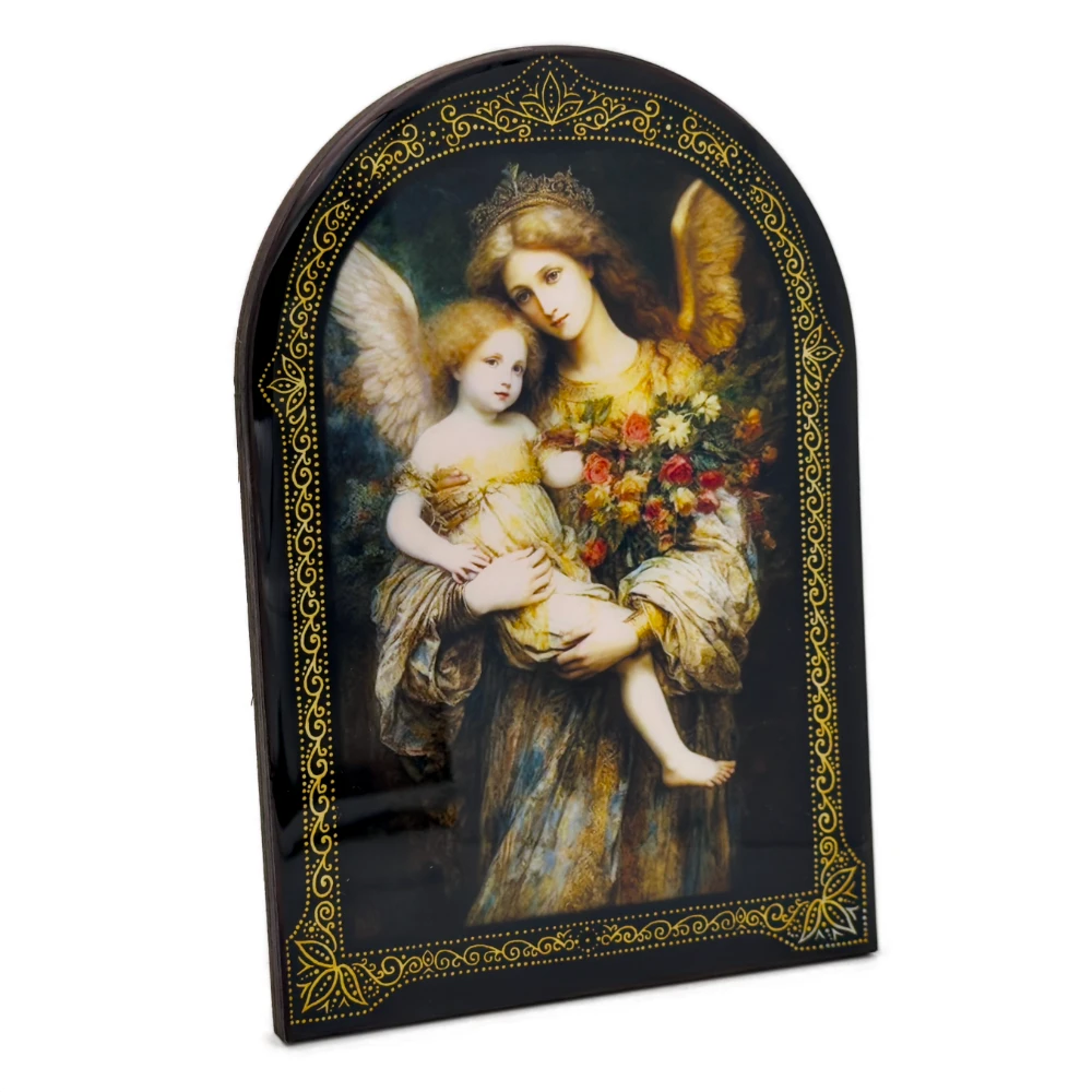 Cadre religieux en bois verni – Ange gardien