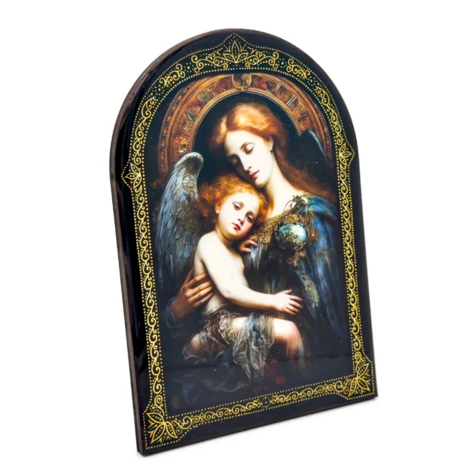 Cadre religieux en bois verni – Ange protecteur