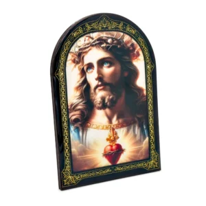 Cadre religieux en bois verni – Le Sacré-Cœur de Jésus