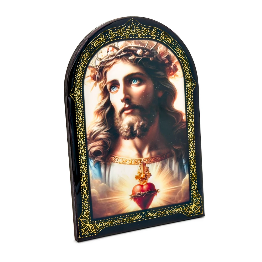 Cadre religieux en bois verni – Le Sacré-Cœur de Jésus