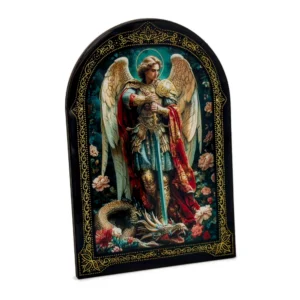 Cadre religieux en bois verni - Saint Michel Archange, vainqueur du dragon