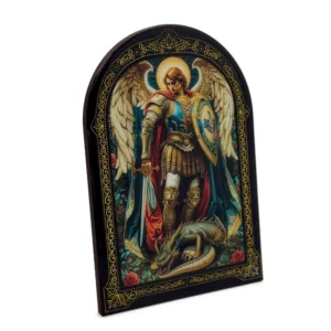 Cadre religieux en bois verni - Saint Michel Archange, vainqueur du dragon
