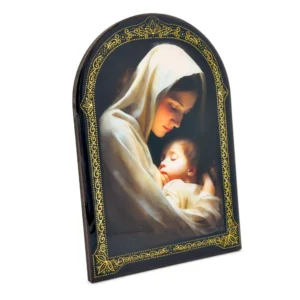 Cadre religieux en bois verni – Vierge à l’Enfant