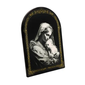 Cadre religieux en bois verni – Vierge à l’Enfant