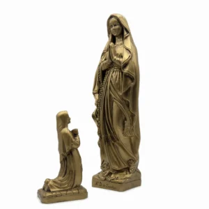 Coffret “Apparition de Lourdes” – Statues Notre-Dame de Lourdes et Sainte Bernadette –  Finition bronze