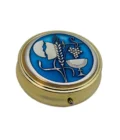 Custode dorée à décor eucharistique bleu – Hostie, blé, raisin et calice