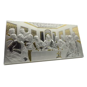 Grand Cadre Bas relief La cène de Léonard de Vinci - Plaqué argent + dorure - Bois