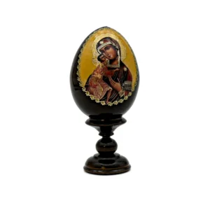 Œuf en bois – Icône de la Vierge de tendresse sur socle