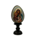 Œuf en bois – Icône de la Sainte Famille sur socle