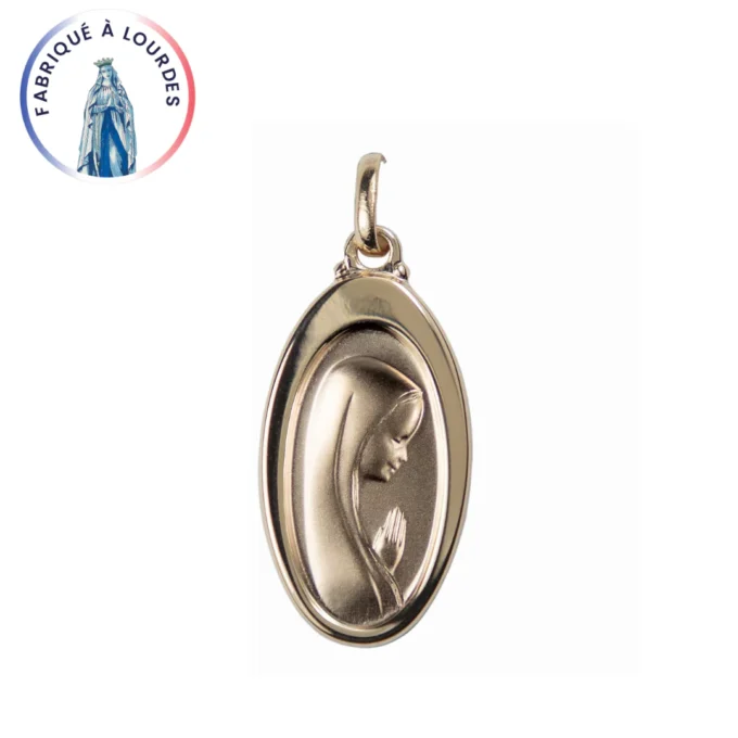 Médaille ovale Vierge Marie en prière – Plaqué or