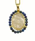 Collier Médaille Vierge Marie en Nacre et Perles Bleu Nuit (façon Lapis Lazuli) - Esprit Bohème Chic
