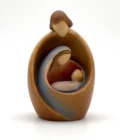 Statue minimaliste de la sainte famille en bois peint