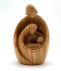 Statue minimaliste de la sainte famille en bois d'olivier naturel