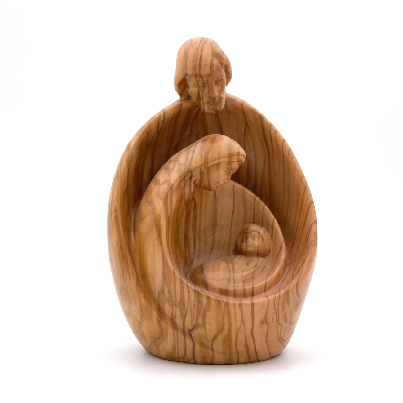 Statue de la sainte famille en bois d'olivier naturel