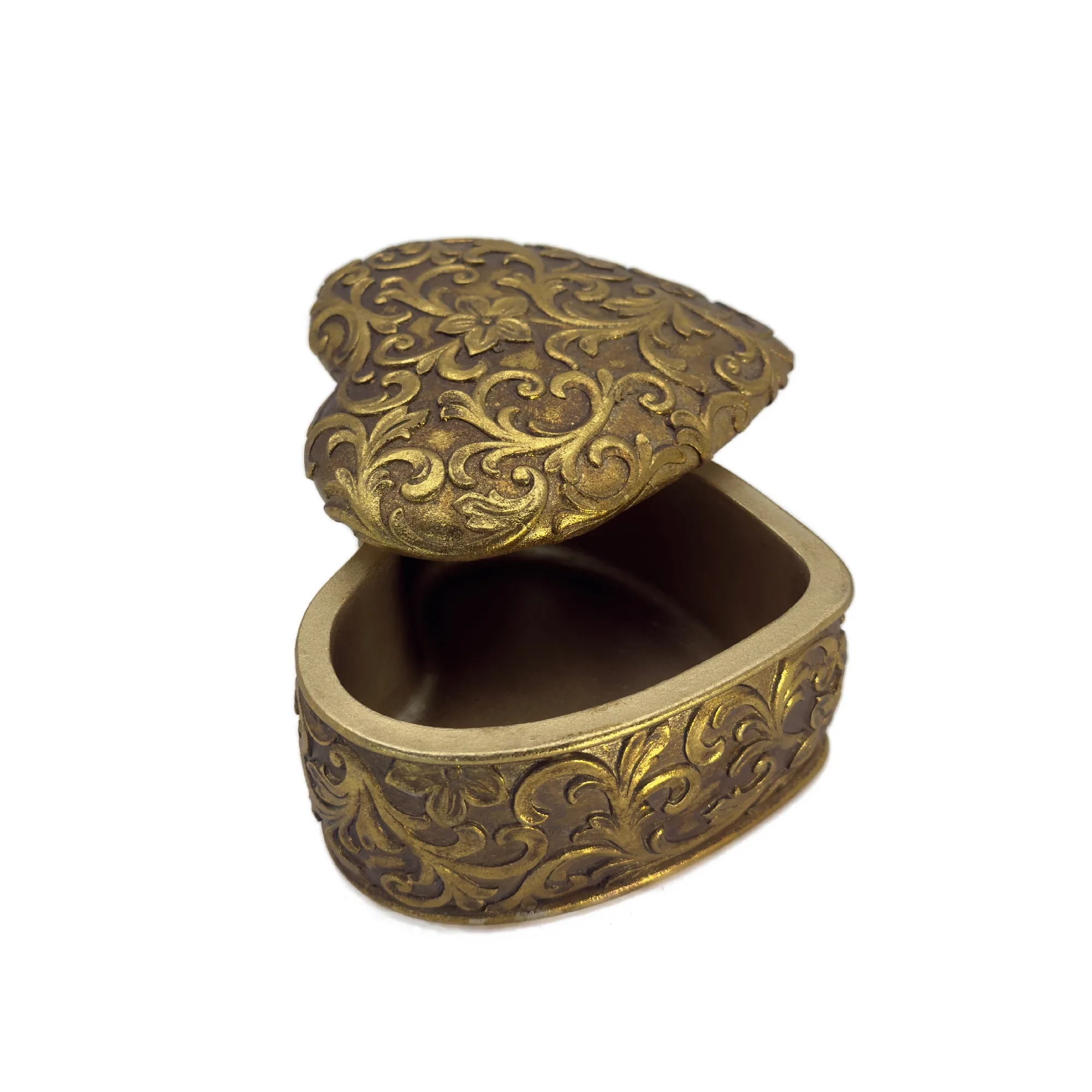 Boîte Cœur Baroque Dorée – Résine décorative
