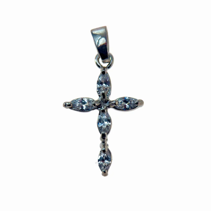 Pendentif Croix en Argent & Pierres Marquise — Élégance lumineuse