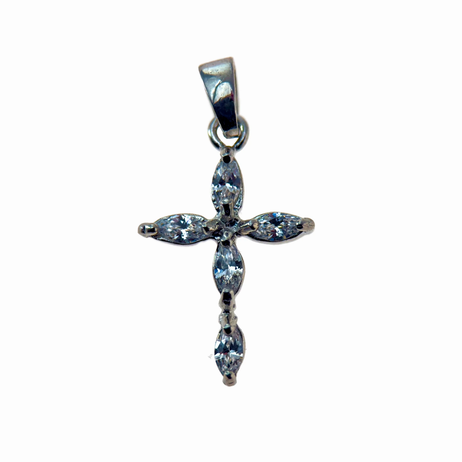 Pendentif Croix en Argent & Pierres Marquise — Élégance lumineuse