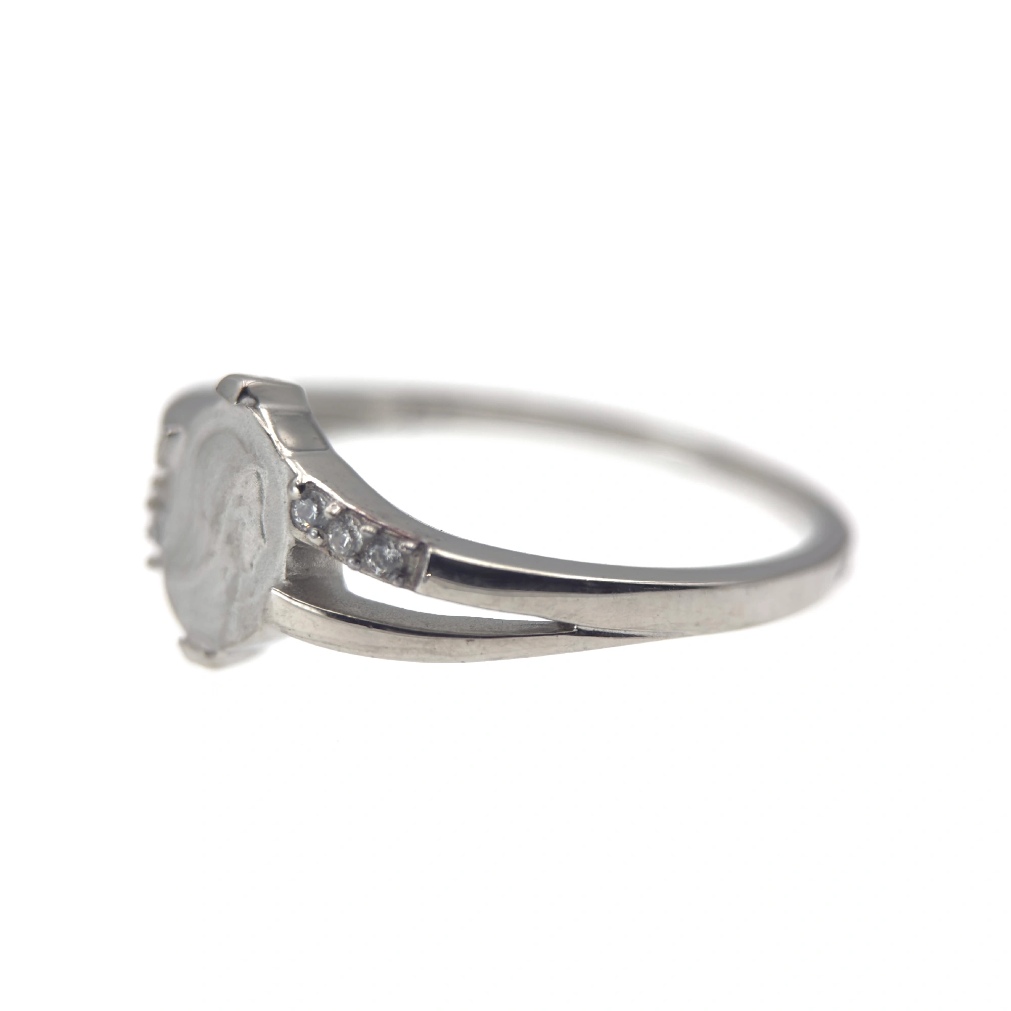 Bague Vierge Marie – Argent & Strass Latéraux