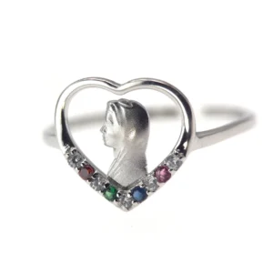 Bague Cœur Vierge Multicolore en Argent 925 – Protection & Dévotion