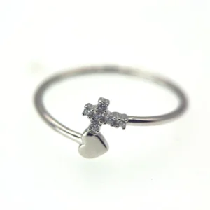 Bague en Argent Croix & Cœur – Foi, Amour & Lumière
