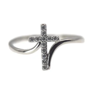 Bague croix moderne en argent sertie de zirconiums