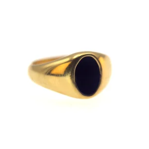 Bague chevalière ovale noire en plaqué or 18 carats