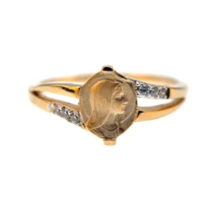 Bague Vierge Marie – Plaqué Or 18 Carats & Strass Latéraux
