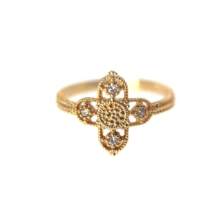 Bague Croix Ajourée – Plaqué Or 18 Carats & Strass