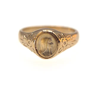 Bague Vierge Marie Gravée – Plaqué Or 18 Carats