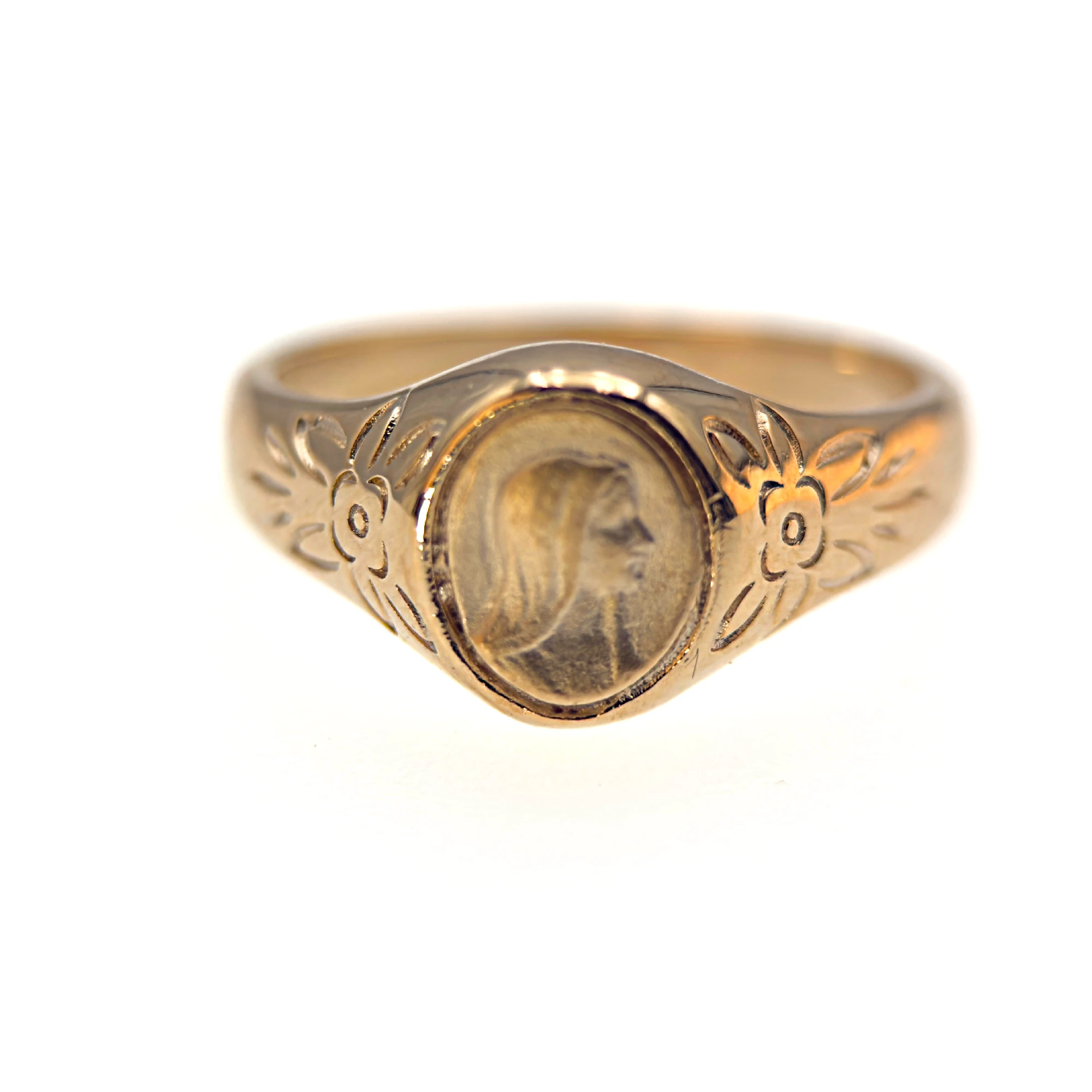 Bague Vierge Marie Gravée – Plaqué Or 18 Carats