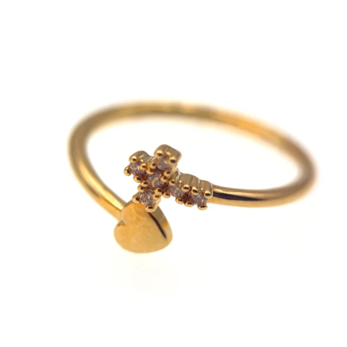 Bague Croix et Cœur en Plaqué Or 18 Carats – Foi et Amour