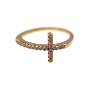 Bague Croix Éclatante en Plaqué Or 18K – Bras Sertis de Cristaux