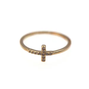 Bague croix fine plaqué or 18 carats sertie de zirconiums