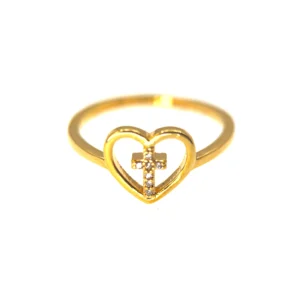 Bague Cœur et Croix – Plaqué Or 18 Carats et Strass