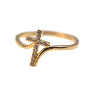 Bague croix moderne plaqué or 18 carats sertie de zirconiums