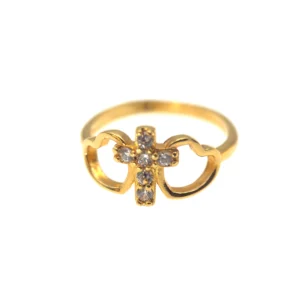 Bague croix et cœurs en plaqué or