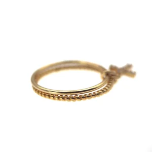 Bague plaqué or 18 carats double anneau avec croix pendante – Élégance & foi