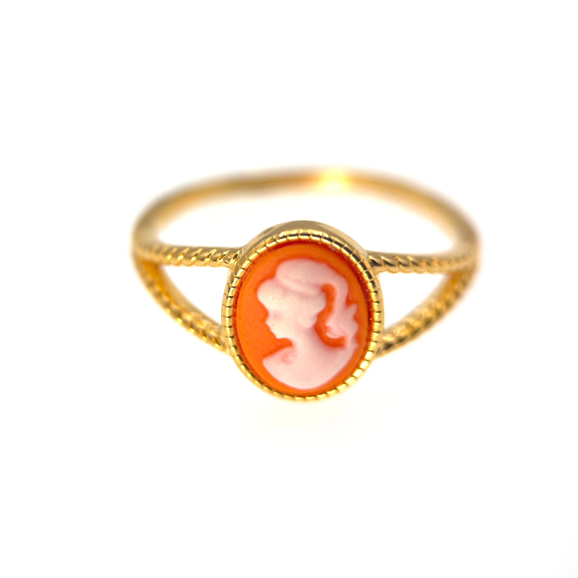 Bague camée ovale SAUMON en plaqué or