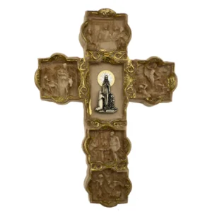 Croix de Lourdes en relief avec scènes des apparitions – 28 cm