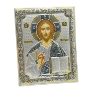 Icône du Christ Pantocrator – Finition Miro Silver et dorures