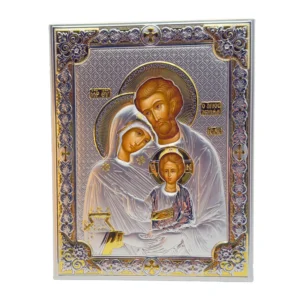 Icône Sainte Famille – Finition Miro Silver et dorures