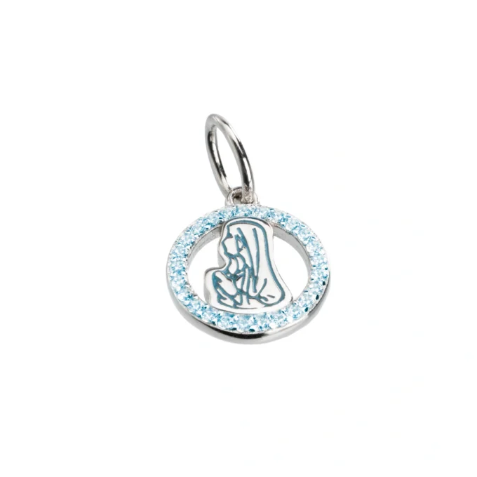 Charms Vierge Marie Argenté – Cercle Bleu Scintillant | Bijou Religieux