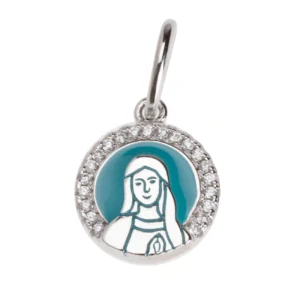 Pendentif - Charm Vierge Marie Émaillé Turquoise – Argent 925 et Zircons