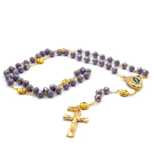 Chapelet de Lourdes en perles de verre facettées lavande