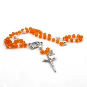 Chapelet de Lourdes en perles de verre facettées orange