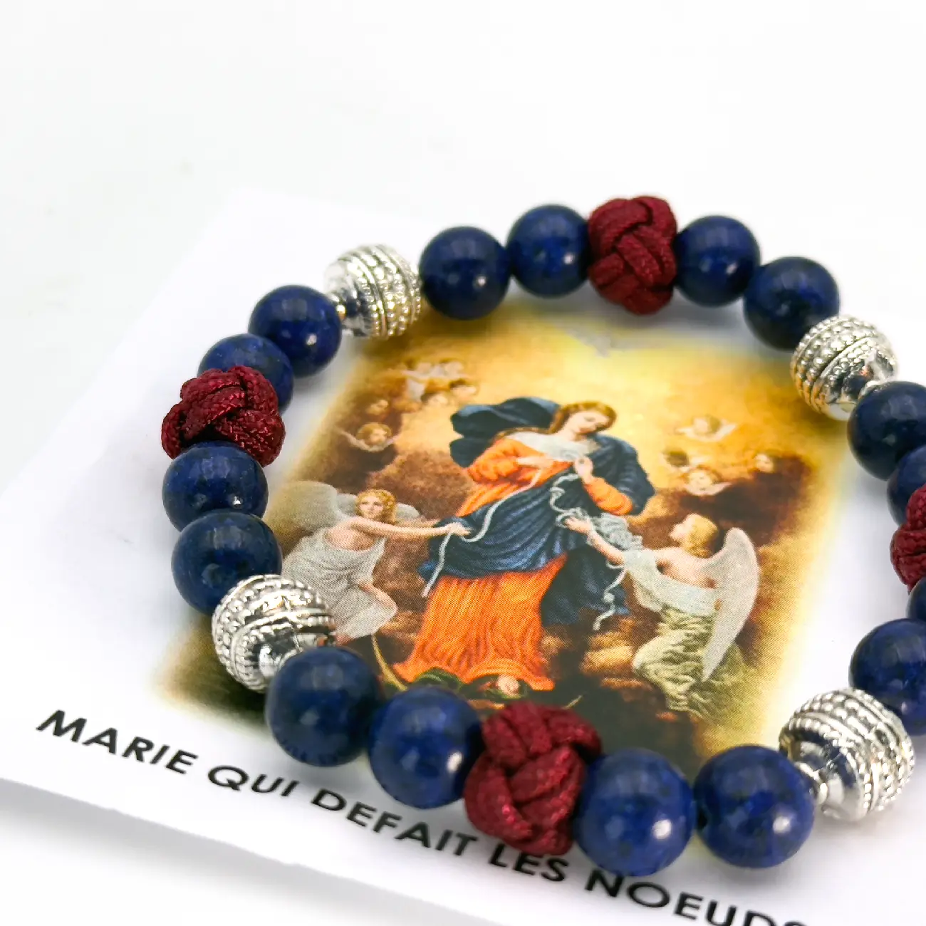 Bracelet "Marie qui défait les Nœuds" – Lazurite & Nœuds Rouges